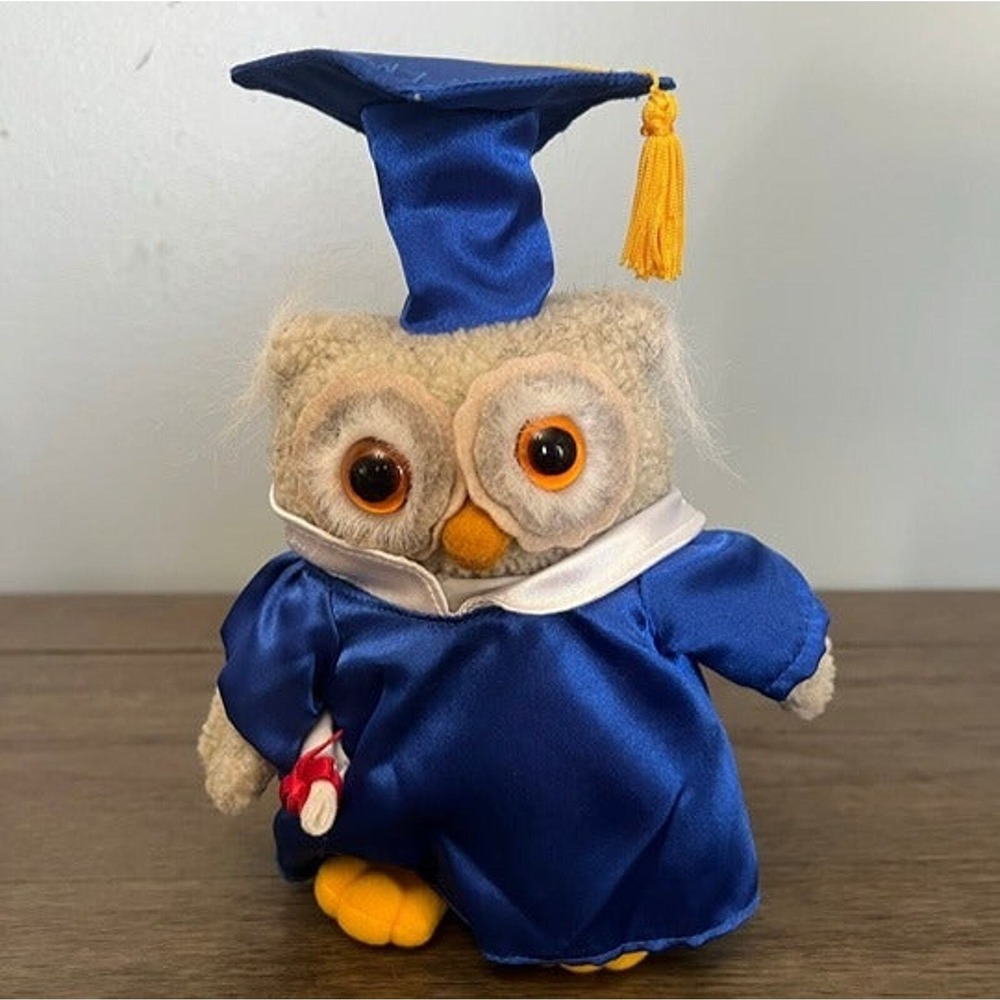 Hallmark Graduation Owl Stuffed Animal Plush Blue Cap Gown Diploma Wise Owl